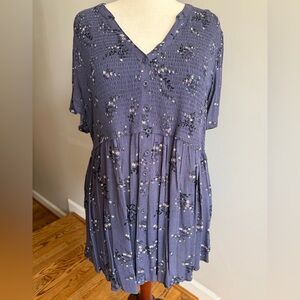 Torrid Purple Floral Smocked Button-Front Top - Torrid Size 3 (22-24, 3X)